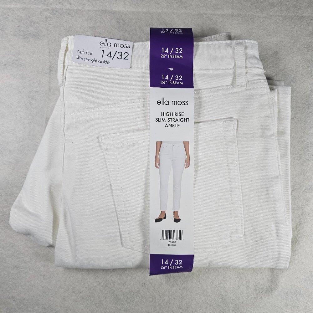 NEW Ella Moss High Rise Slim Straight Ankle Jeans White Size 14/32 - Picture 2 of 7